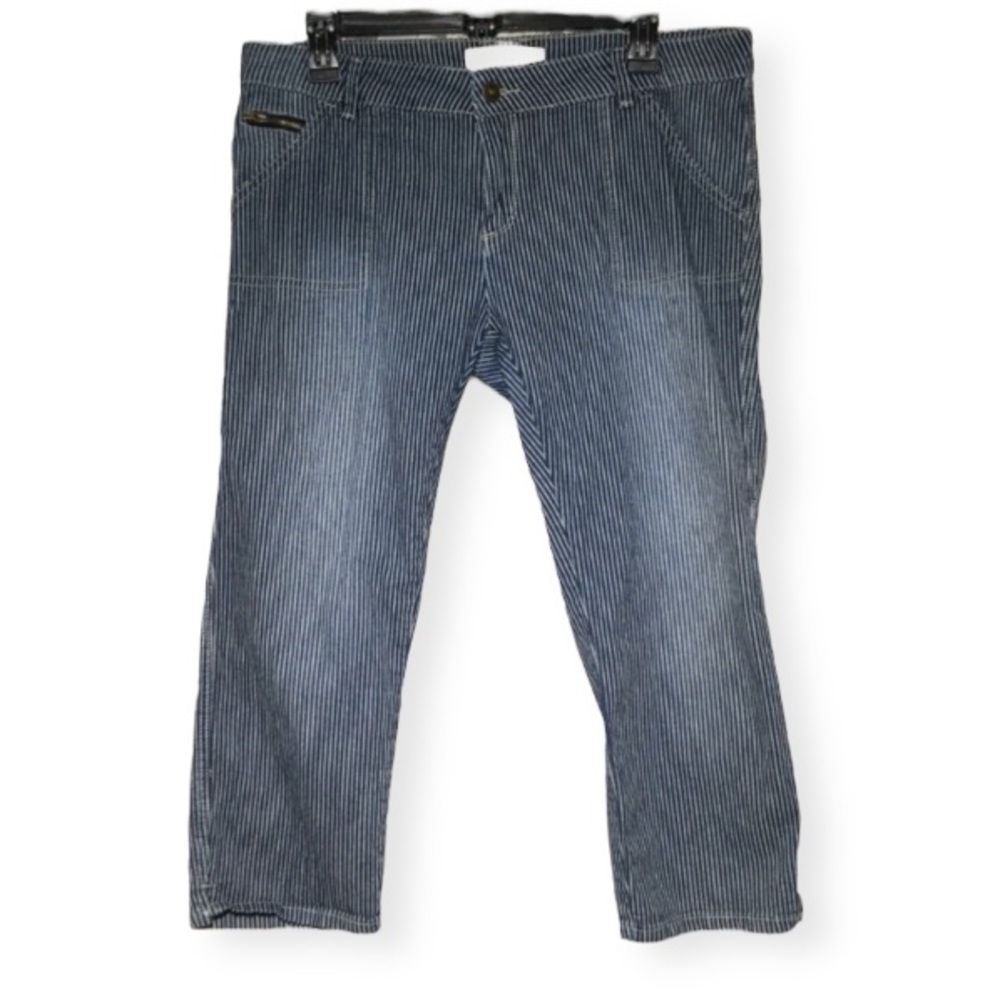 Blue and white stripe train conductor jean capris size 13